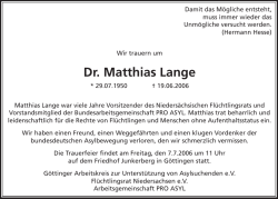 Dr. Matthias Lange - Flüchtlingsrat Niedersachsen