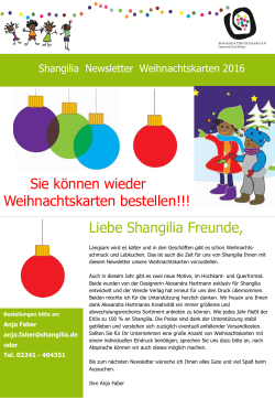 Liebe Shangilia Freunde, Sie können wieder Weihnachtskarten
