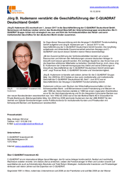 J&ouml;rg B. Hudemann verst&auml;rkt die Gesch&auml;ftsf&uuml;hrung der C