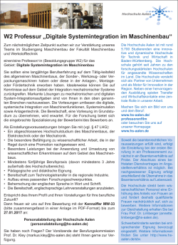 W2 Professur „Digitale Systemintegration im Maschinenbau“