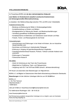 STELLENAUSSCHREIBUNG Im Frauenhaus BORA sind ab