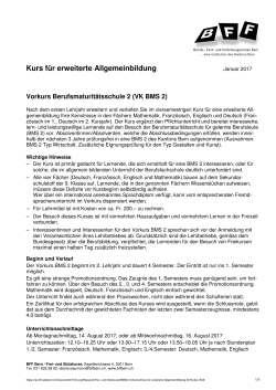Information Vorkurs BMS 2 (Kurs f&uuml;r erweiterte