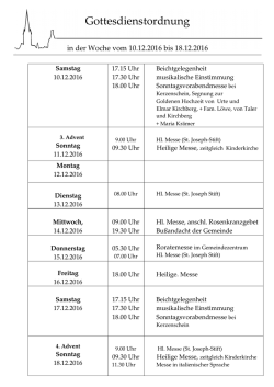 Gottesdienste und Gemeindeinformationen f&uuml;r die Woche vom