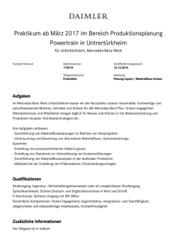 Praktikum ab März 2017 im Bereich Produktionsplanung