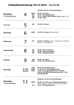(04.12. bis 11.12.2016) 2. Adventsonntag