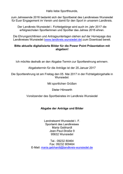 Hallo liebe Sportfreunde, zum Jahresende 2016 bedankt sich der