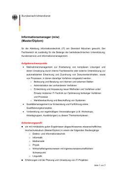 Informationsmanager (m/w) (Master/Diplom)