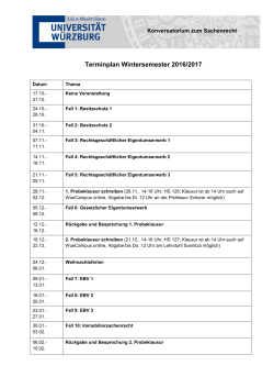 Terminplan Wintersemester 2016/2017