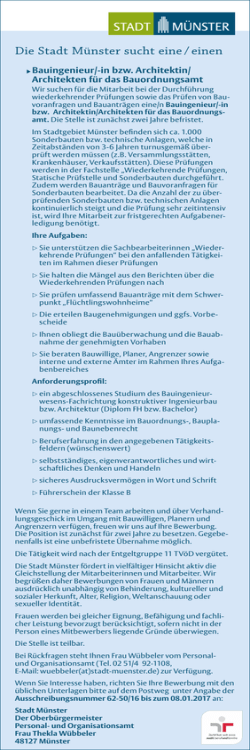 Die Stadt M&uuml;nster sucht eine / einen