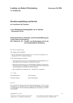 Beschlussempfehlung und Bericht des Ausschusses für Finanzen zu