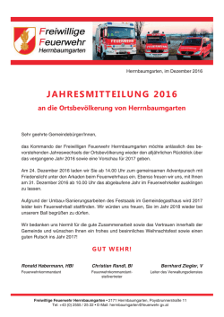 Jahresbericht der Freiwilligen Feuerwehr Herrnbaumgarten 2016