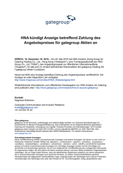 HNA k&uuml;ndigt Anzeige betreffend Zahlung des