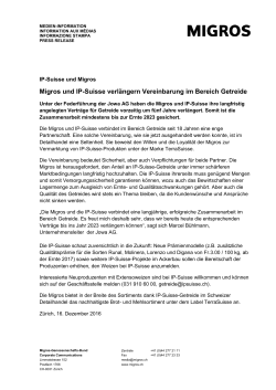 Migros und IP-Suisse verlängern Vereinbarung im Bereich Getreide