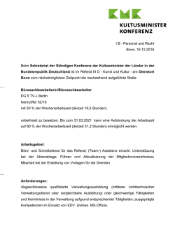I B - Personal und Recht Bonn, 16.12.2016 Beim Sekretariat der