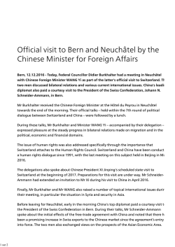 Official visit to Bern and Neuchâtel by the Chinese