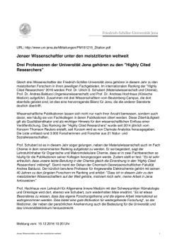 Jenaer Wissenschaftler unter den meistzitierten weltweit Drei