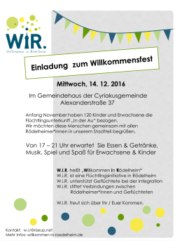 Mittwoch, 14. 12. 2016 - WiR | Willkommen in Rödelheim