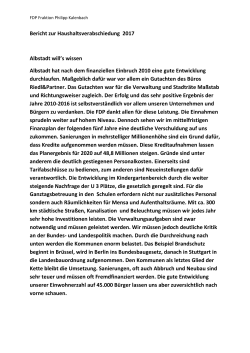Bericht zur Haushaltsverabschiedung 2017 Albstadt will`s wissen