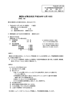 （NO．9） 集団かぜ発生状況（平成28年12月15日）