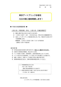 東京ゲートブリッジ歩道を 元日の朝に臨時開場します！