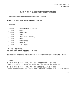 2016 年 11 月映画営業部門興行成績速報