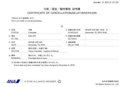 欠航／遅延／臨時着陸 証明書 CERTIFICATE OF