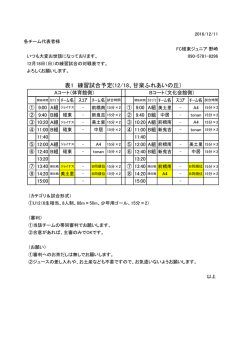 表1 練習試合予定(12/18、甘楽ふれあいの丘）