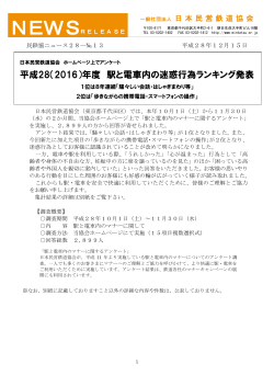 平成28（2016）年度 駅と電車内の迷惑行為ランキング発表