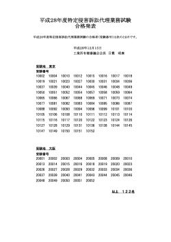平成28年度特定侵害訴訟代理業務試験合格発表（PDF：86KB）