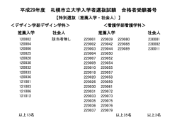 平成29年度 札幌市立大学入学者選抜試験 合格者受験番号