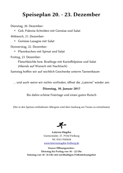 Speiseplan 20. - 23. Dezember