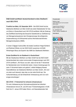 DQS GmbH zertifiziert deutschlandweit erstes Stadtwerk nach ISO