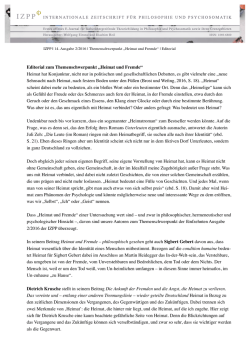 Editorial zum Themenschwerpunkt &bdquo;Heimat und Fremde&ldquo; Heimat hat