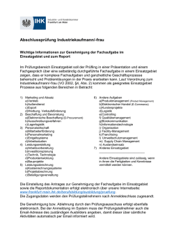 Informationen zur Genehmigung der Fachaufgabe und zum Report
