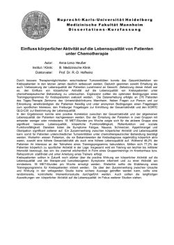 Einfluss k&ouml;rperlicher Aktivit&auml;t auf die Lebensqualit&auml;t von Patienten