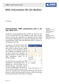 Elektromobilität: SWM Ladestationen jetzt in der App „MVG more“