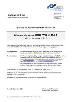Dienstaufnahme SSB WILD MAA ab 1. Januar 2017
