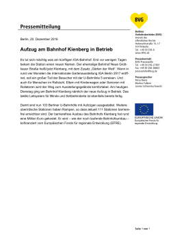 Pressemitteilung: Aufzug am Bahnhof Kienberg in Betrieb