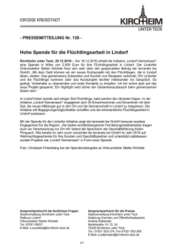 Hohe Spende für die Flüchtlingsarbeit in Lindorf