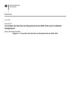 Verzeichnis der Berichte im Monatsbericht des BMF 2016 nach