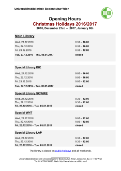 Opening Hours Christmas Holidays 2016/2017