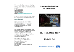 Landesfilmfestival in Gütersloh 18. + 19. März 2017 Eintritt frei