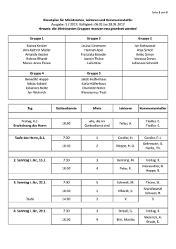 Dienstplan für Ministranten, Lektoren und Kommunionhelfer