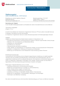 Stellenangebot Technische/r Mitarbeiter/in