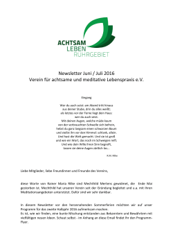 Newsletter Juni/Juli 2016 - Achtsam Leben Ruhrgebiet