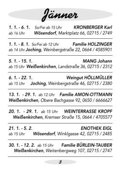 Heurigenkalender 2017 - Weißenkirchen in der Wachau
