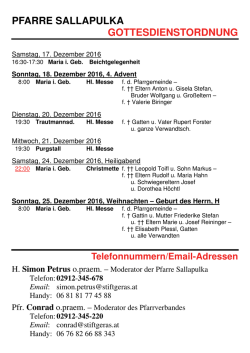 Gottesdienstordnung 17. - 22. Dez. 2016