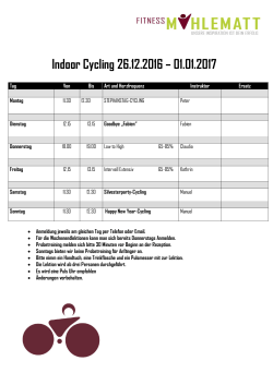 Indoor Cycling 26.12.2016 – 01.01.2017