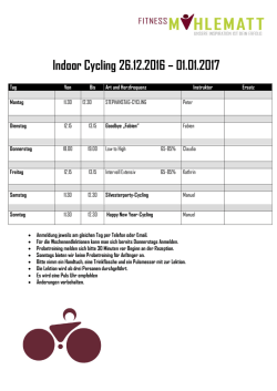 Indoor Cycling 26.12.2016 &ndash; 01.01.2017