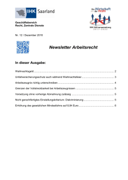 Newsletter Arbeitsrecht - IHK Saarland